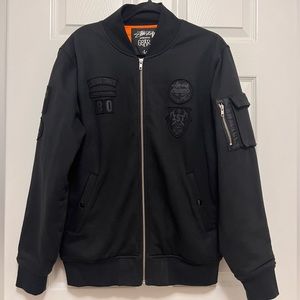 Stussy Bomber Jacket Black with Patches Zipper Pockets